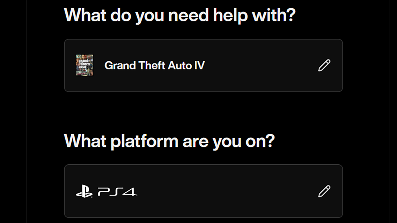 La web de soporte de Rockstar Games para Grand Theft Auto IV mostrando PlayStation 4 como plataforma, junto a la carátula de GTA IV