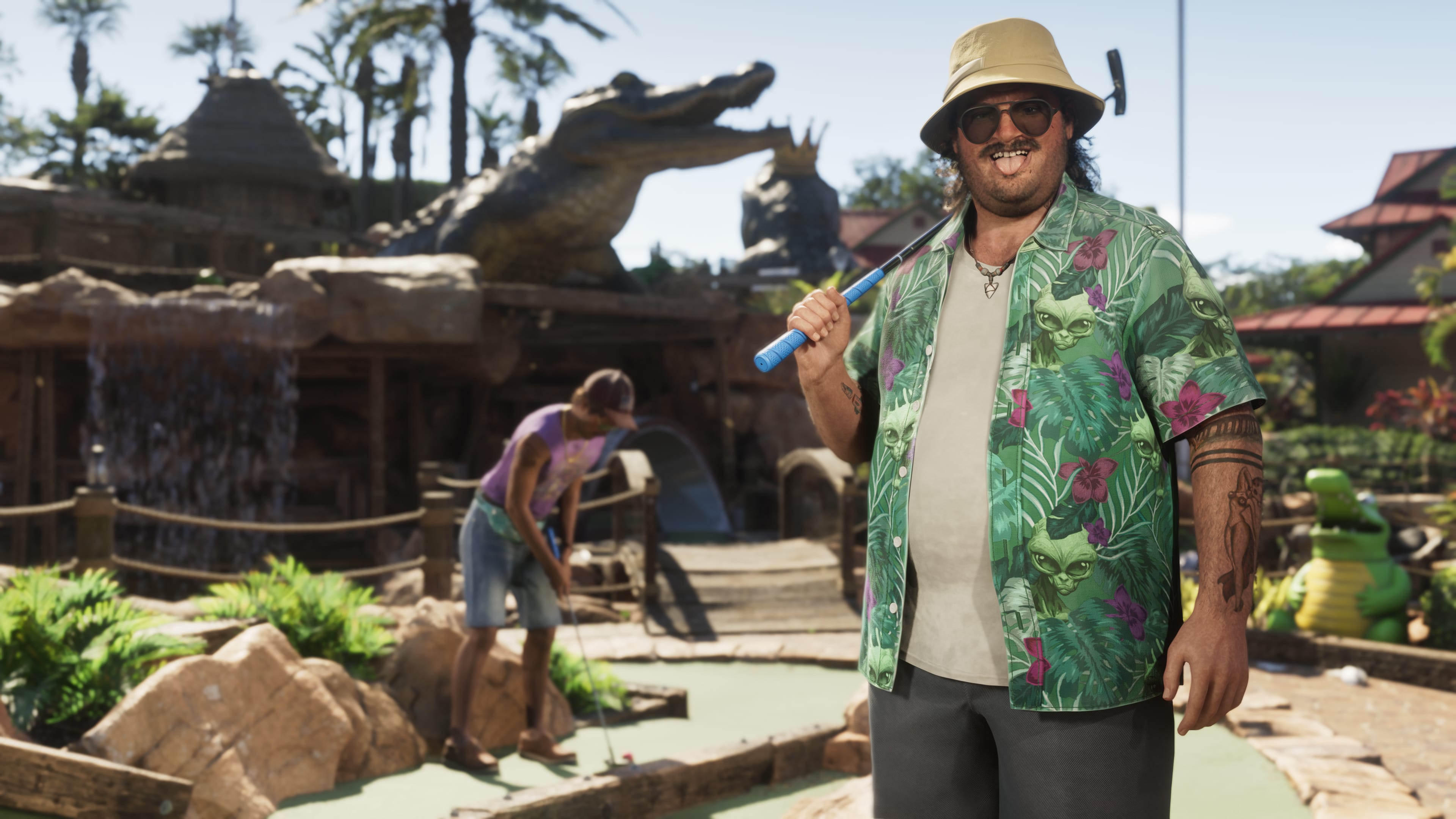 Captura de GTA 6 de Cal Hampton en un minigolf de Leonida